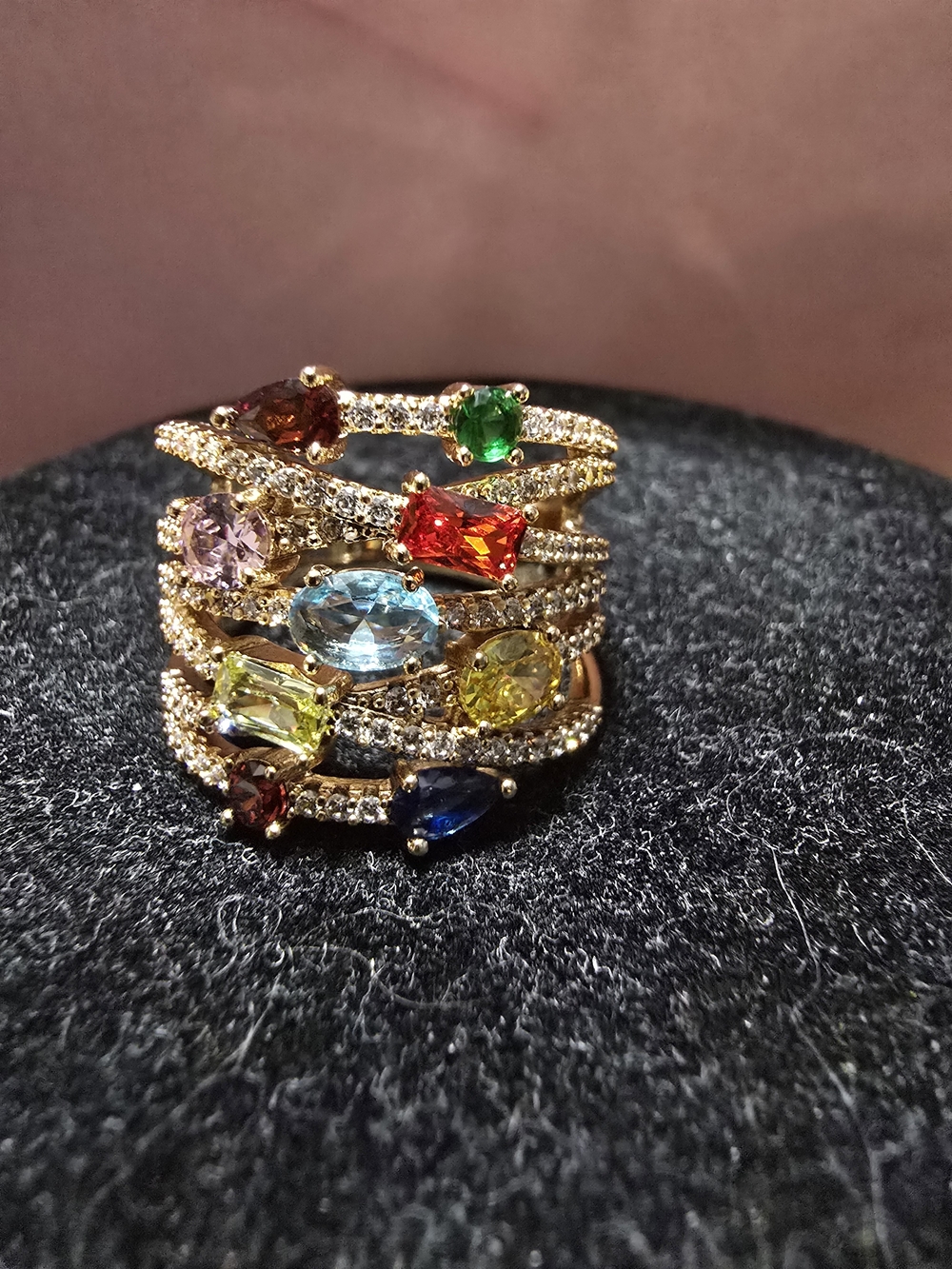 Gold Multi-Gemstone Stackable Rings - Colorful Stones - Picture 2 of 2